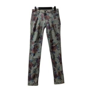 Express Reversible Jean Leggings Floral Print / Acid Wash Size 2R Skinny Fit